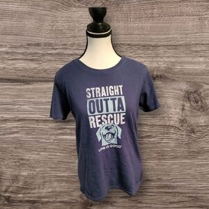 Life is Good Women's Blue Graphic T-Shirt, Medium